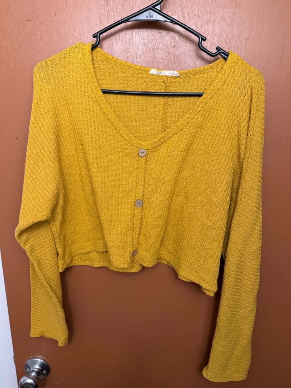 Caution To The Wind Cropped Long Sleeve Top - Mustard Size M